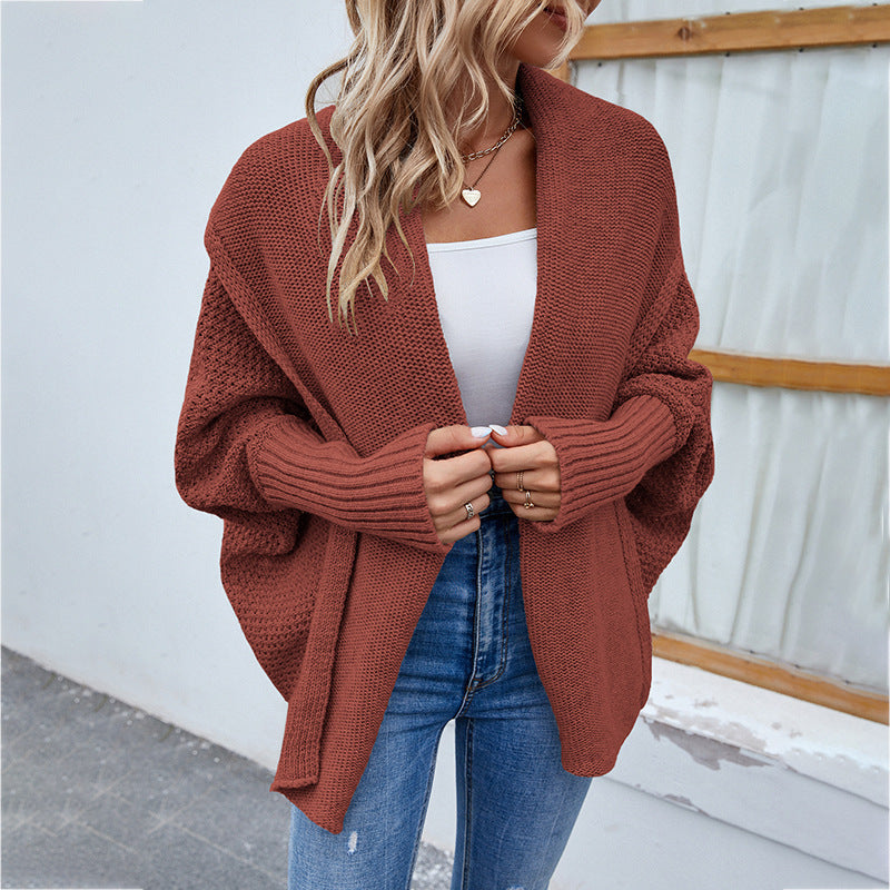 Loose Knitted Sweater Solid Color Long Sleeve Large Lapel Cardigan Autumn And Winter Fashion Jacket