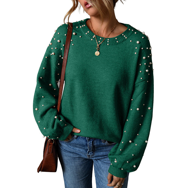 Loose Fit Beaded Long Sleeve Sweater