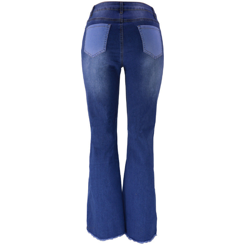 Contrast Color High Waist Wash Fashion Flared Jeans