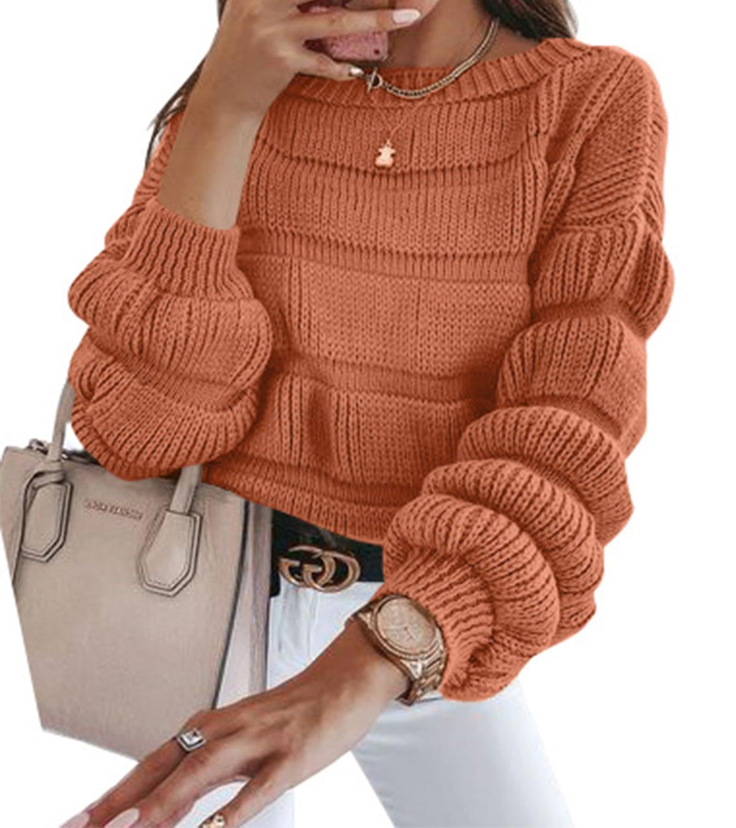 Women's Sweater Casual Round Neck Pullover Long Sleeve Loose Quality Thick Knitted Cute Top