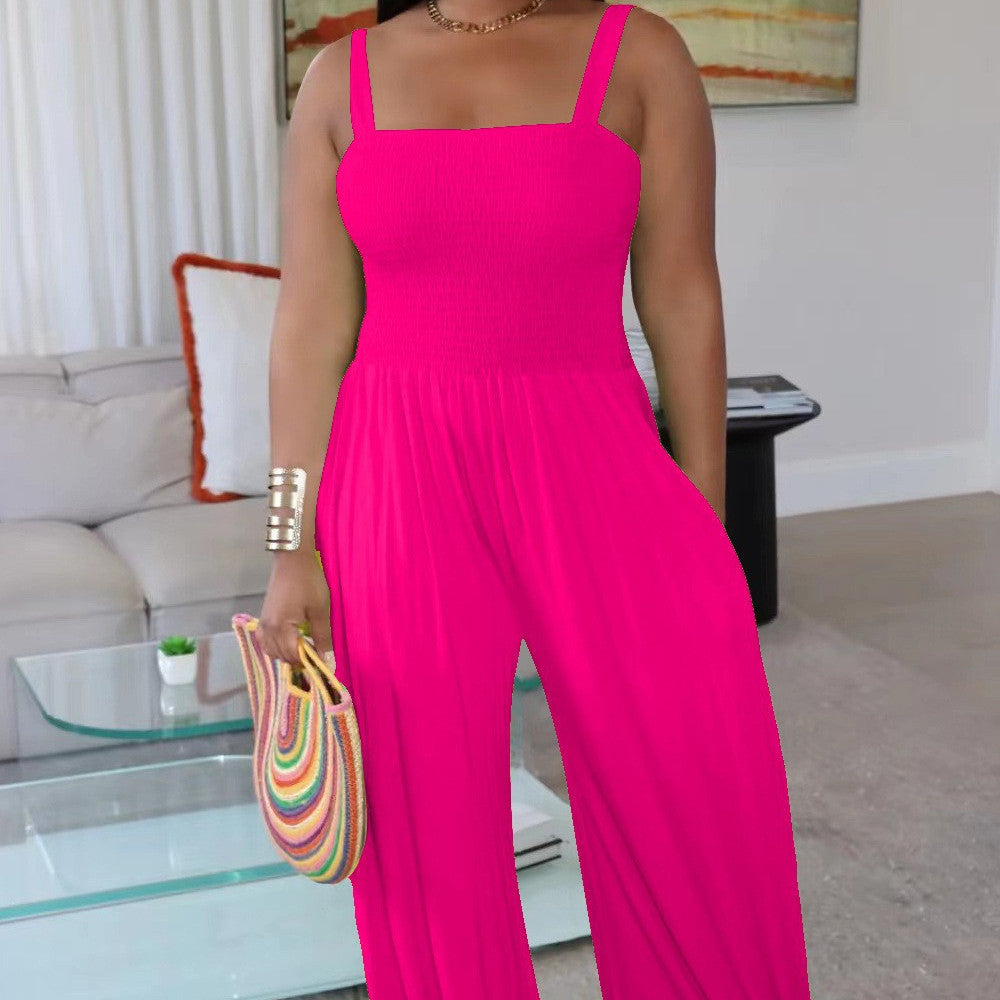 Solid Color Casual Tank Top Wide Leg Jumpsuit