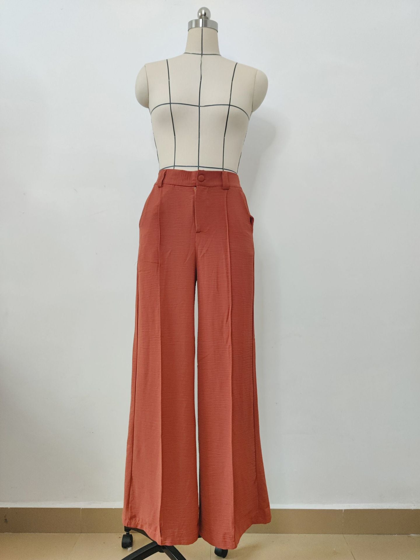 Solid Color Pleated Wide-leg Pants