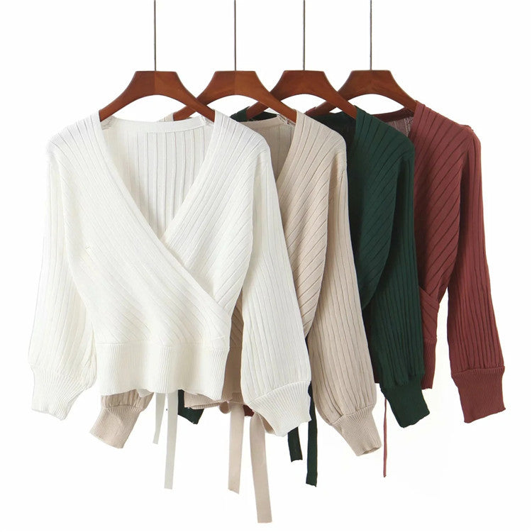 V-Neck Knitted Wrap Sweater