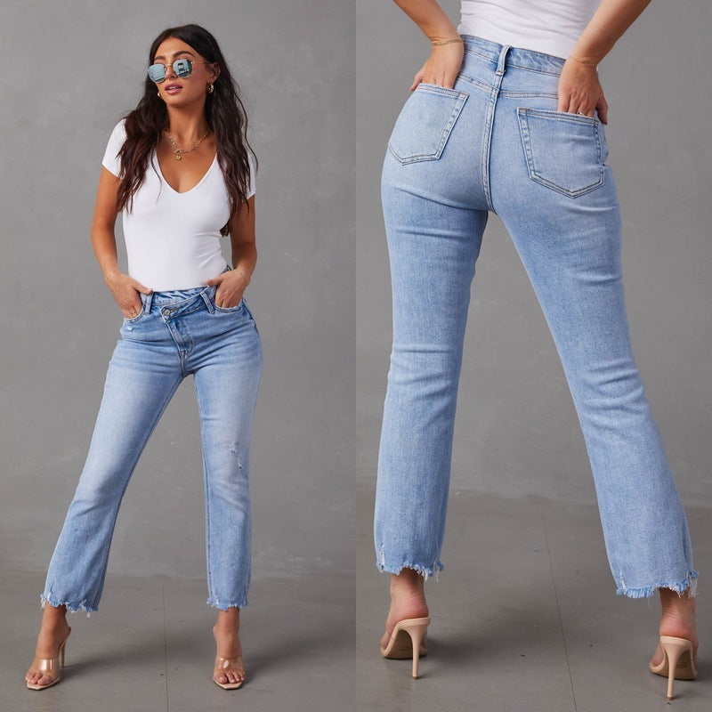 Fringe Ankle Blue Jeans