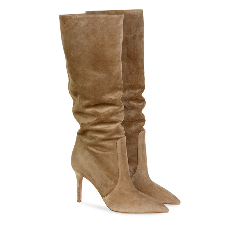 Suede Brown Stiletto Heel Boots