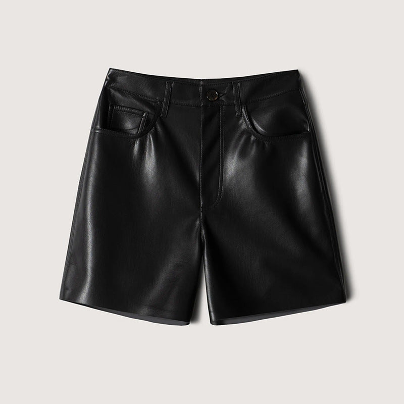 Casual Niche Leisure Commute Leather High Waist Shorts