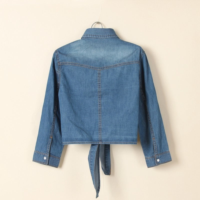 Denim Shirt Short Sleeve Crop Top