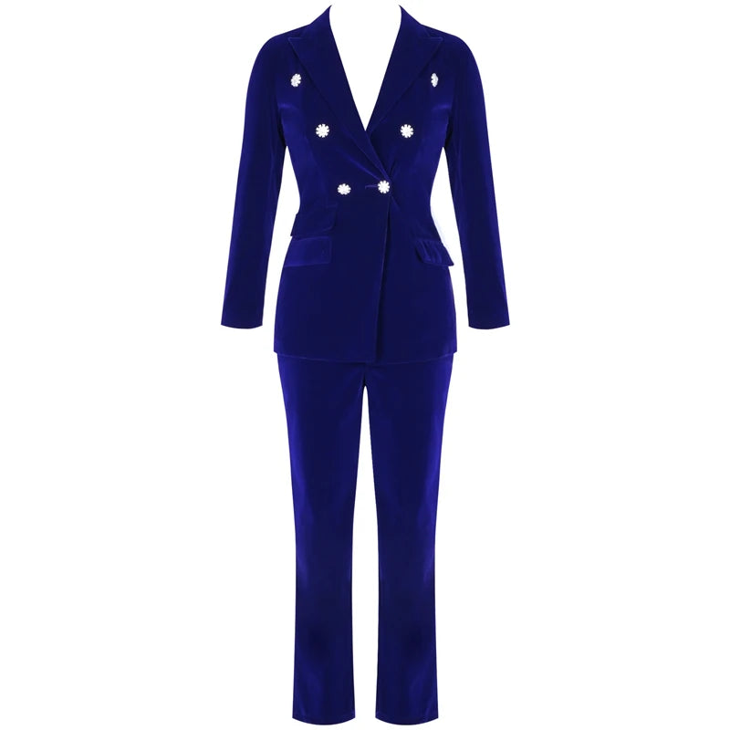 V Neck Long Sleeve 2 Piece Pants Suit