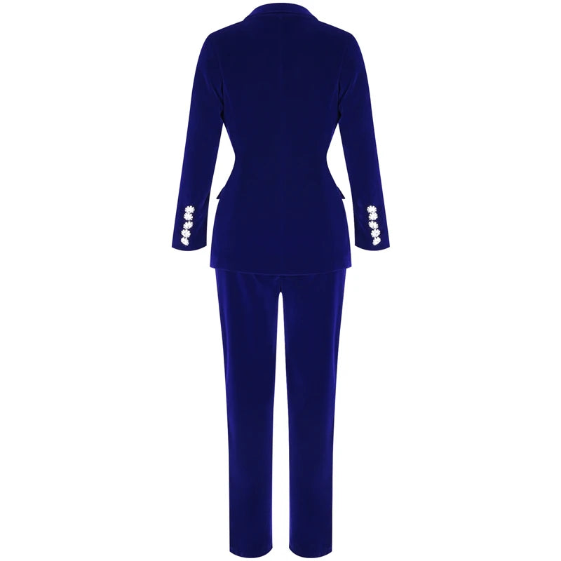 V Neck Long Sleeve 2 Piece Pants Suit