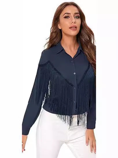 Fringe Long Sleeve Button Shirt