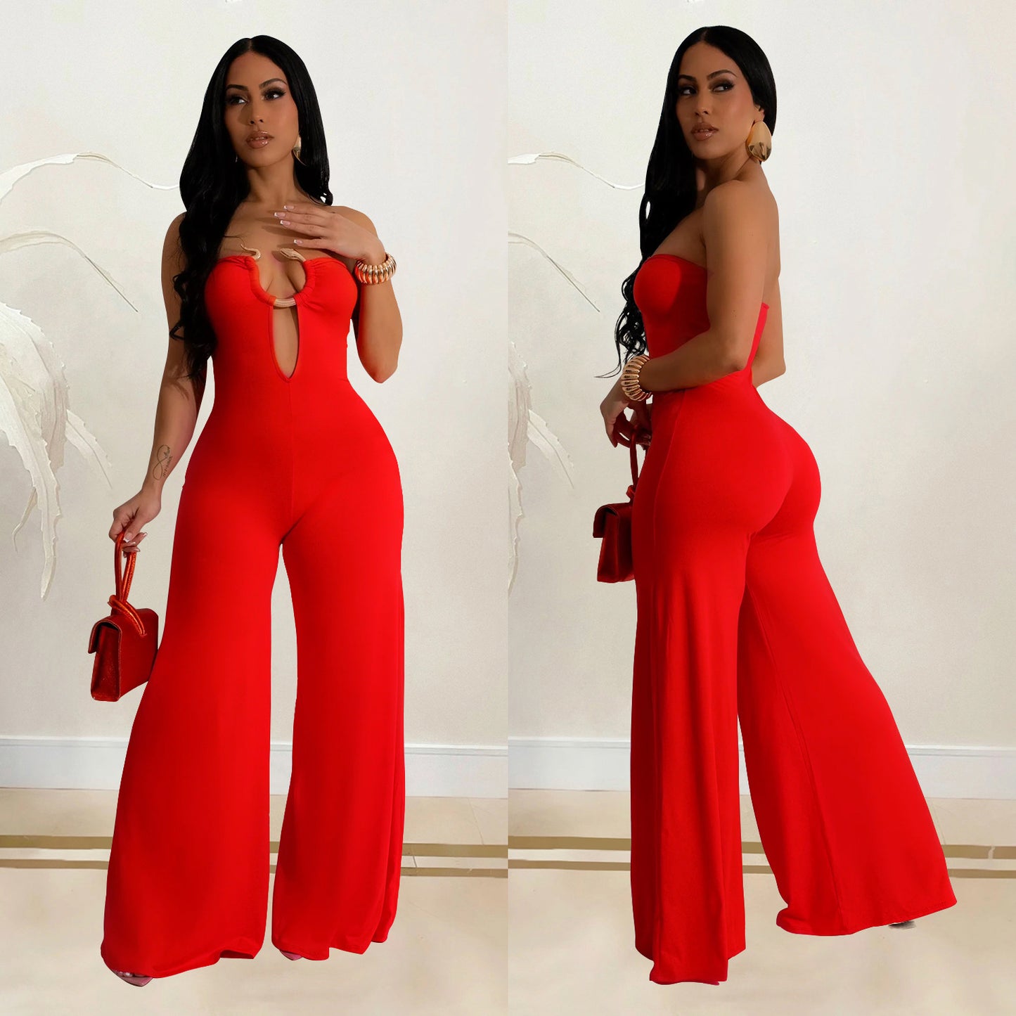 Solid Color Fashion Trousers Jumpsuit