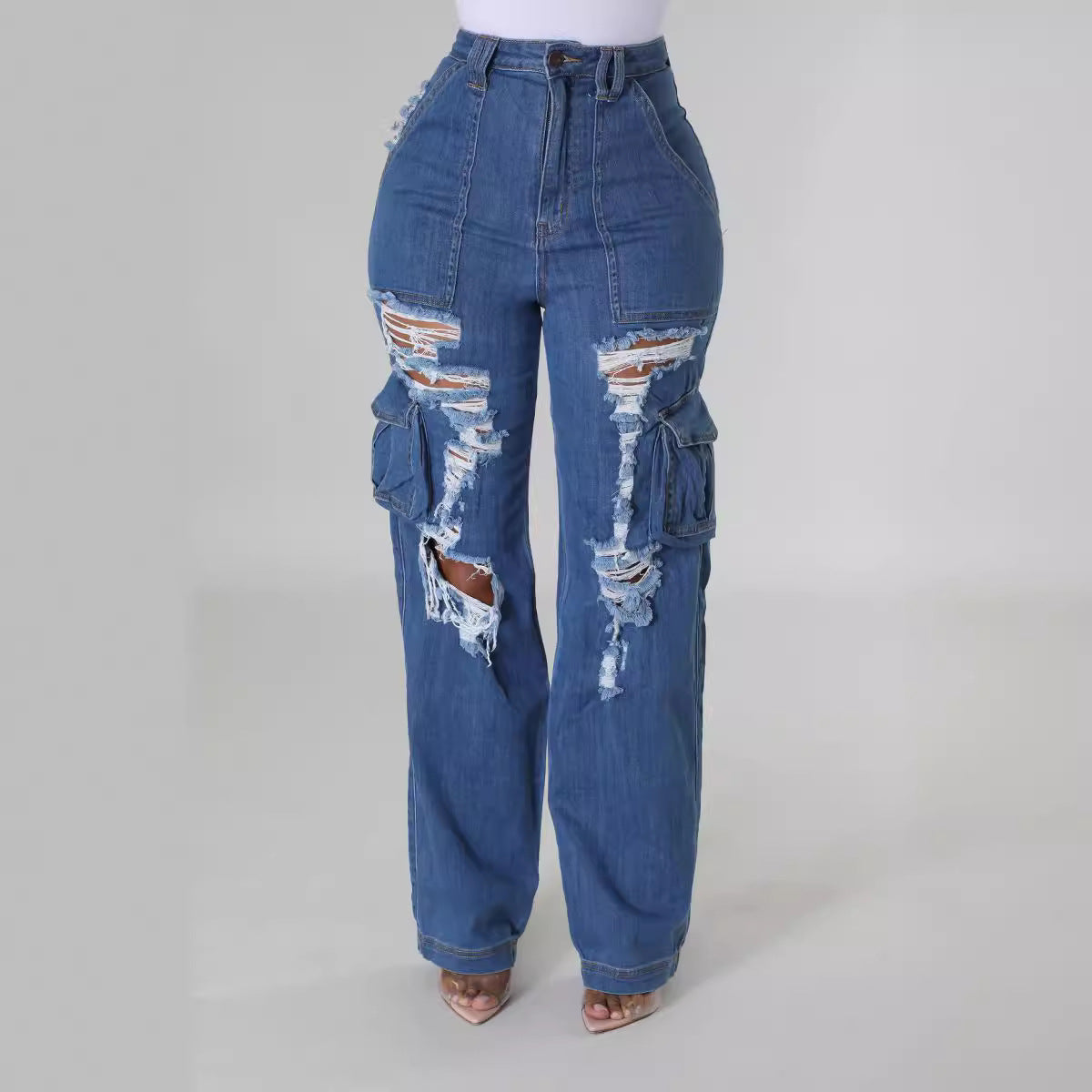 Ripped Jeans Multi Ripped Stretch