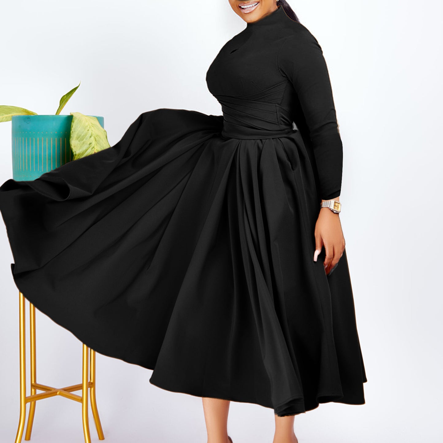 Elegant Pleated Flare Skirt/ Dress