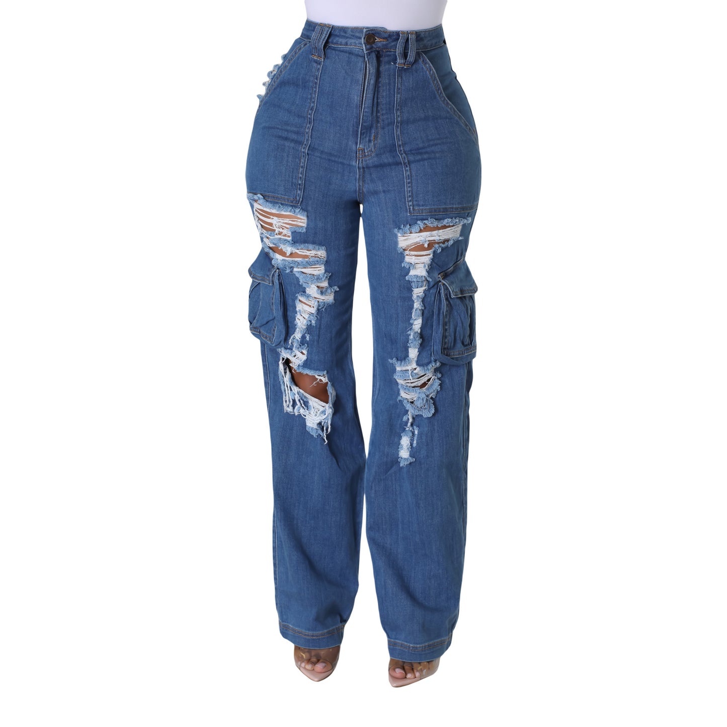 Ripped Jeans Multi Ripped Stretch