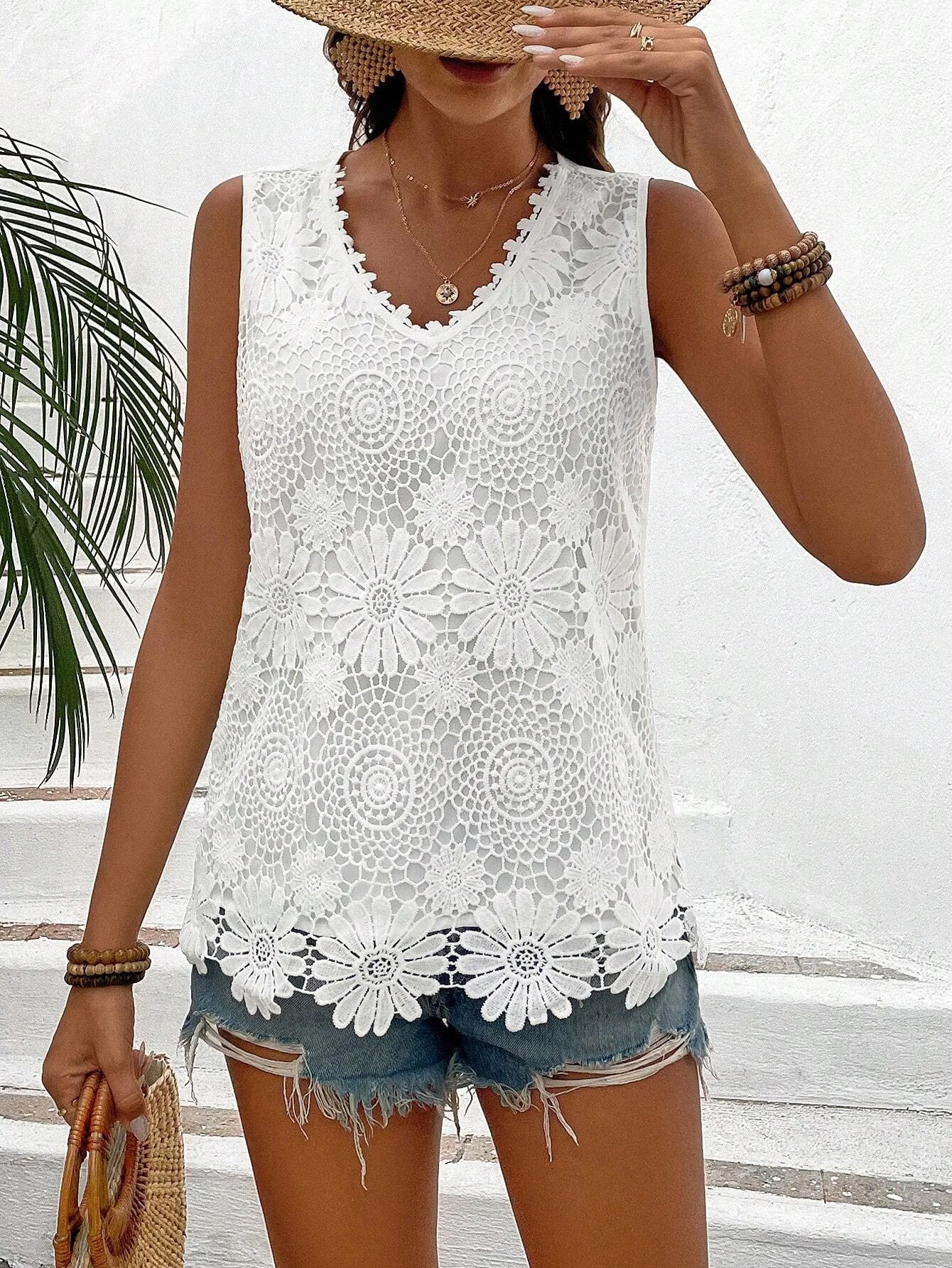 Tank Top Lace Flower Design Blouse