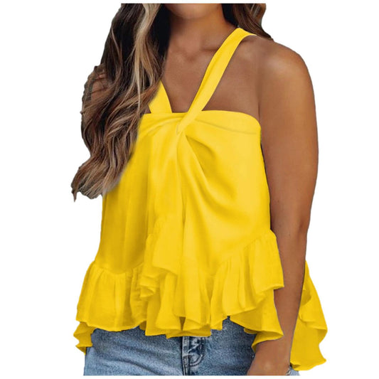 Fashion Halter Ruffled Sleeveless Top