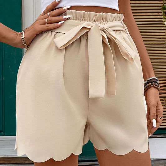 Khaki Tie Up Solid Color Shorts