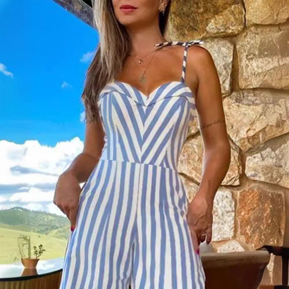 Lace-up Slit Striped Jumpsuit