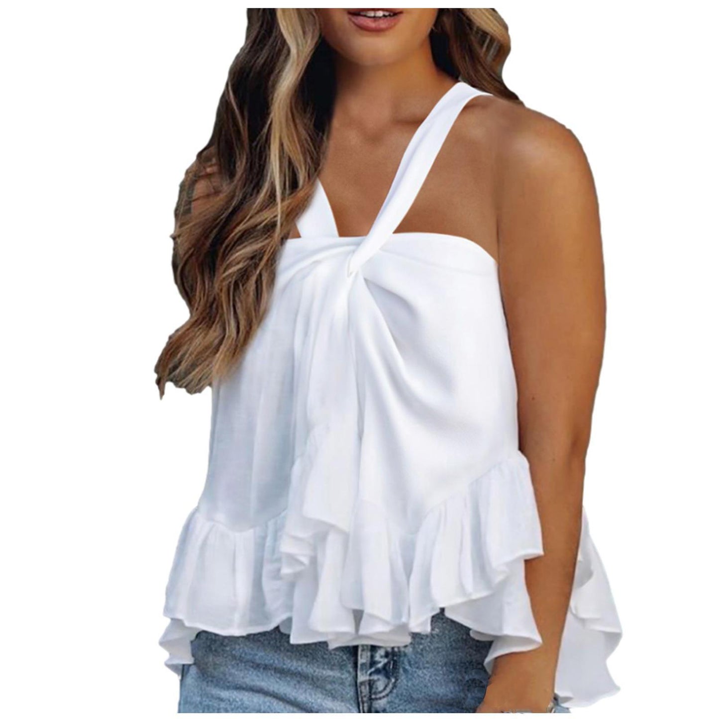 Fashion Halter Ruffled Sleeveless Top