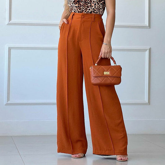 Solid Color Pleated Wide-leg Pants