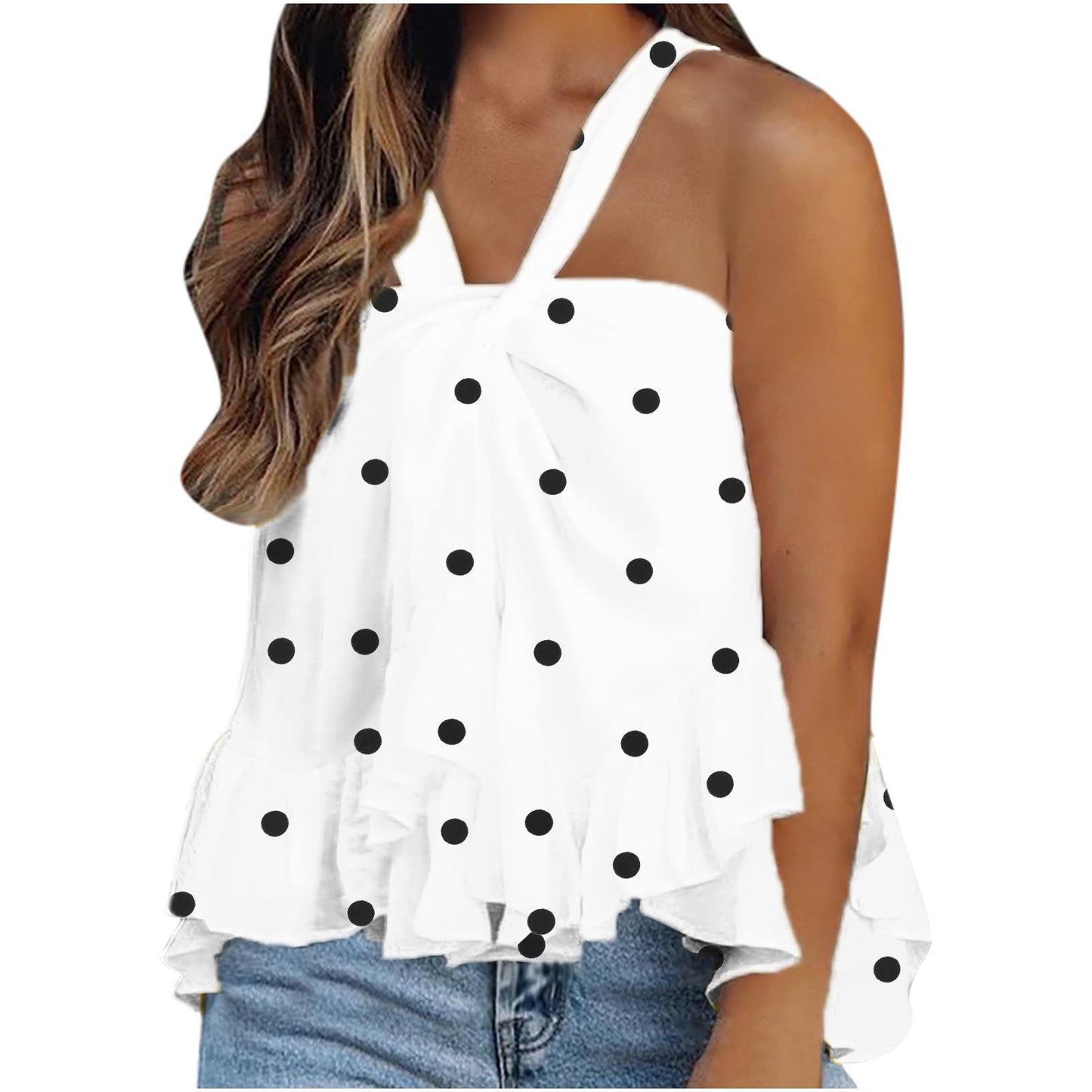 Fashion Halter Ruffled Sleeveless Top