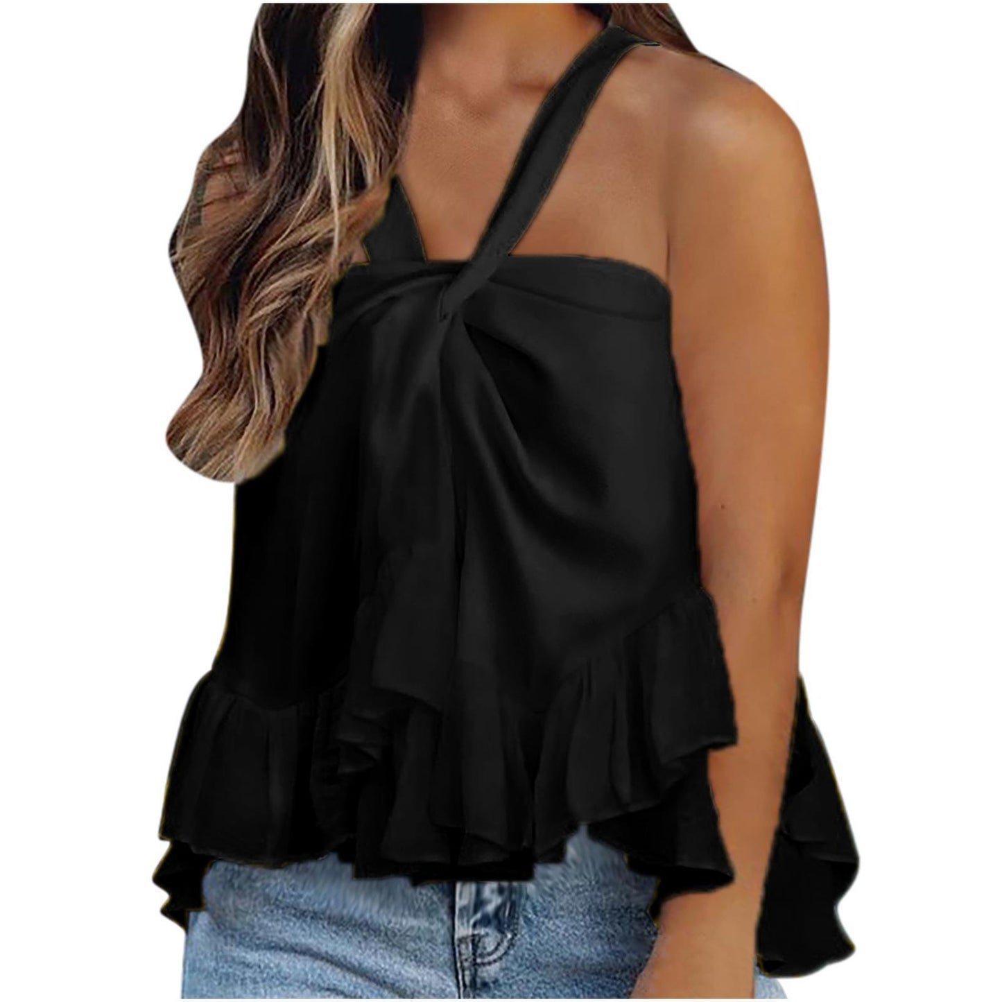 Fashion Halter Ruffled Sleeveless Top