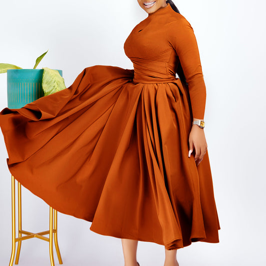 Elegant Pleated Flare Skirt/ Dress