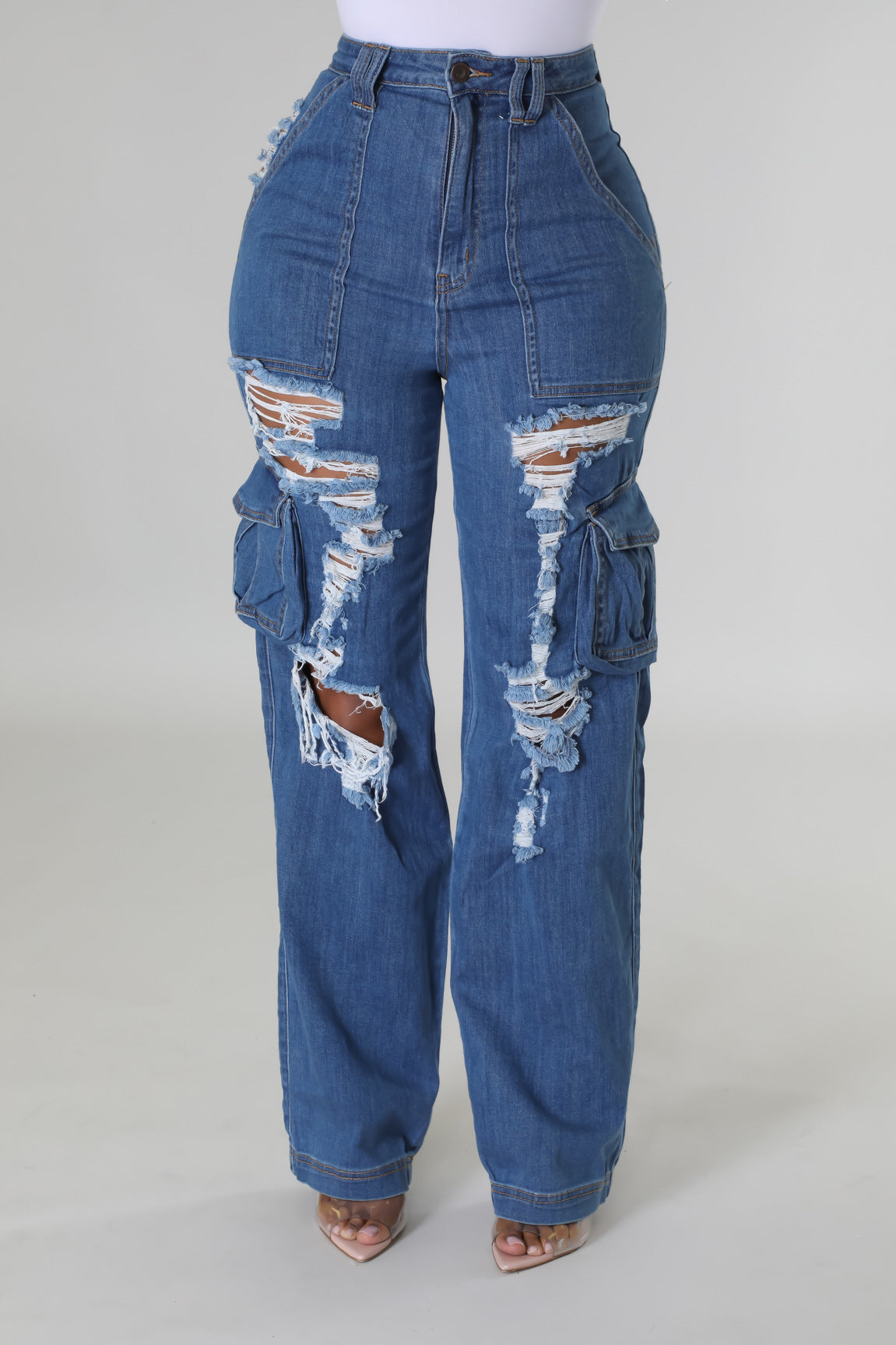 Ripped Jeans Multi Ripped Stretch