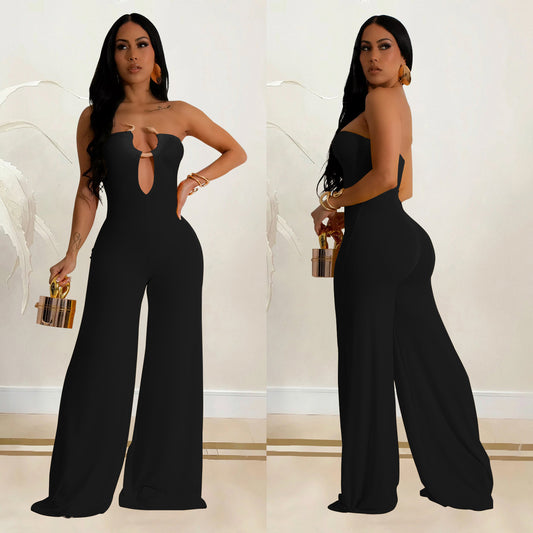 Solid Color Fashion Trousers Jumpsuit