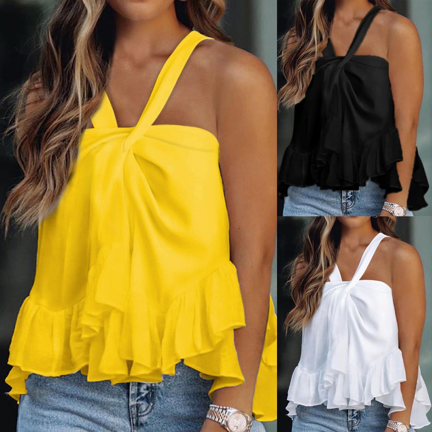 Fashion Halter Ruffled Sleeveless Top