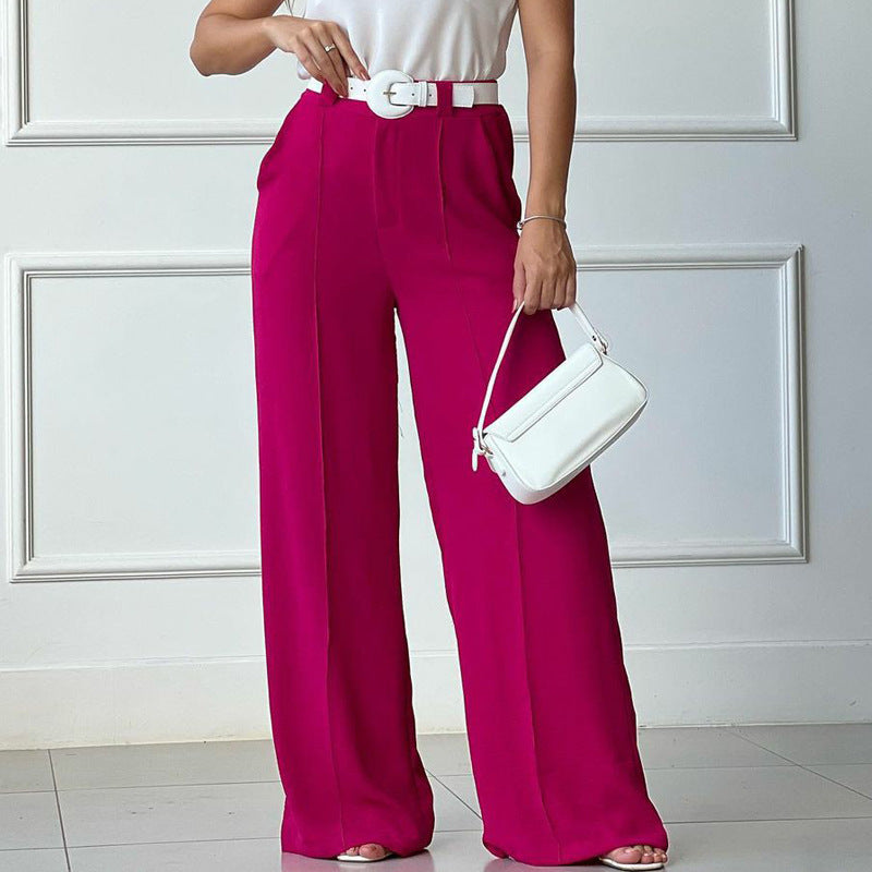 Solid Color Pleated Wide-leg Pants