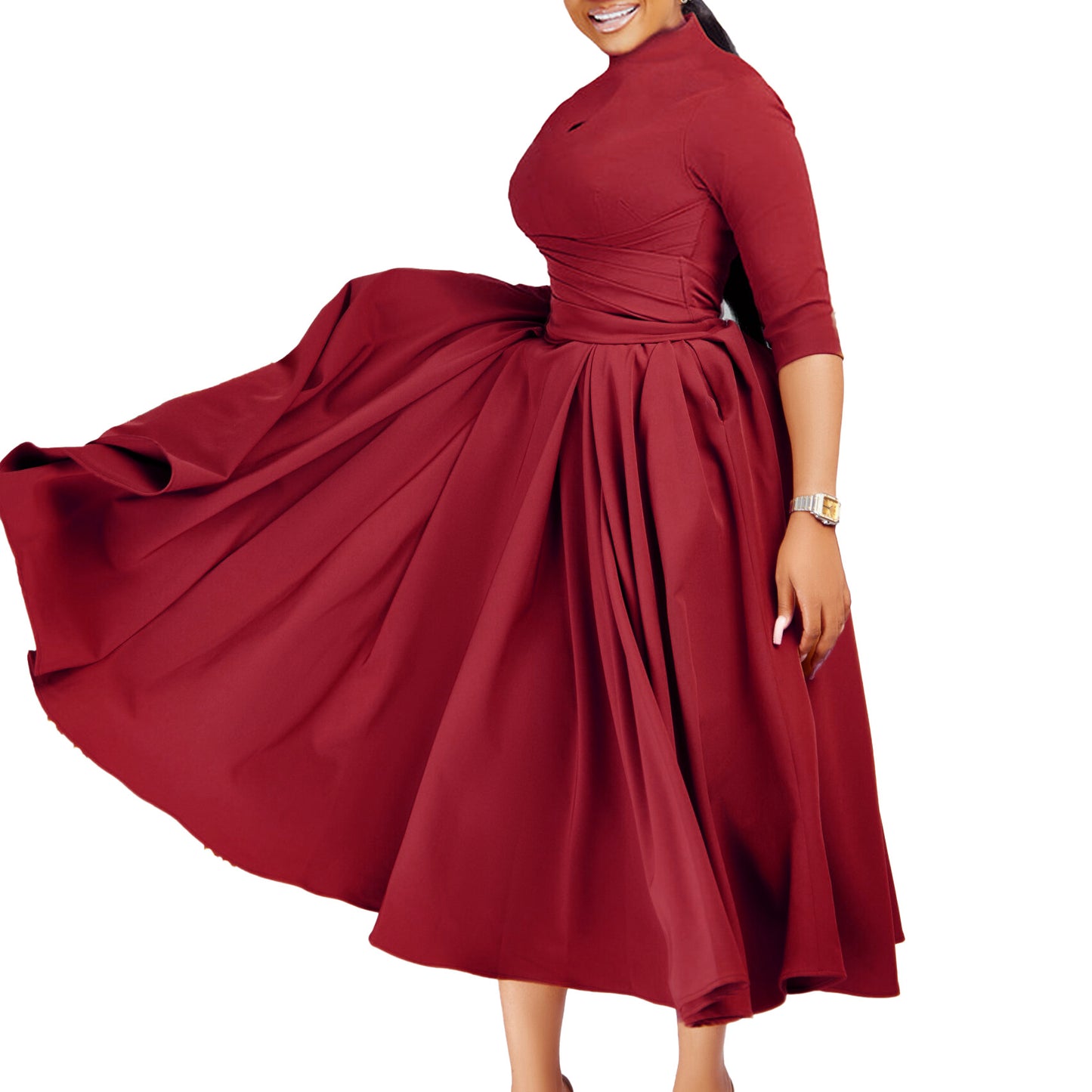 Elegant Pleated Flare Skirt/ Dress