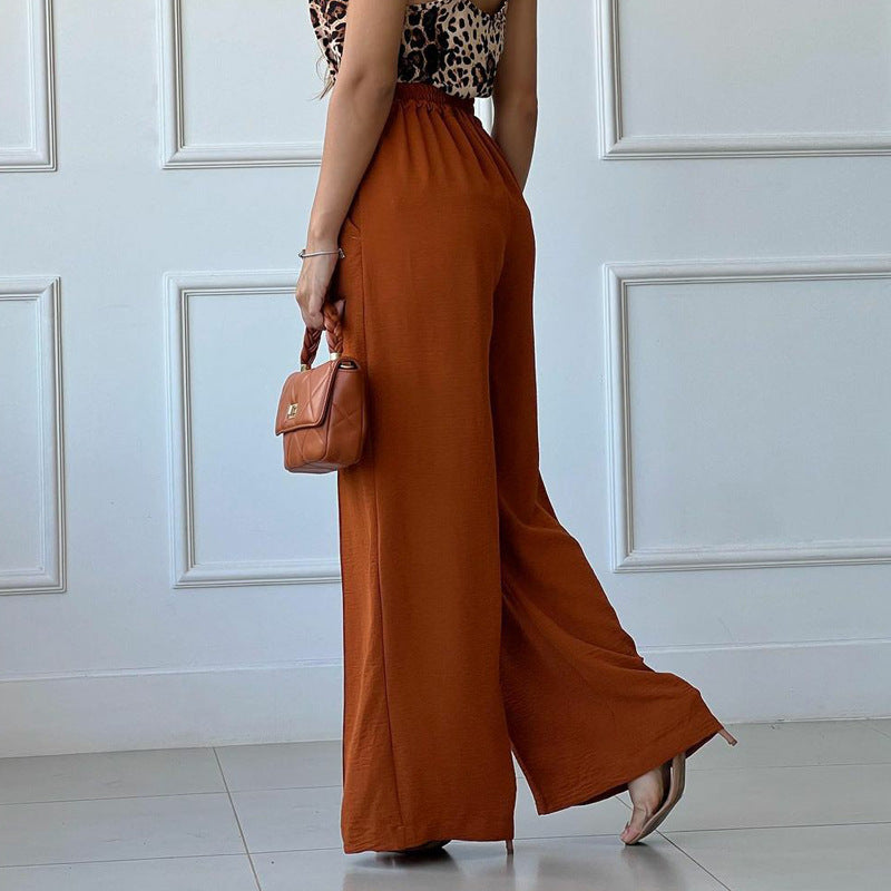 Solid Color Pleated Wide-leg Pants