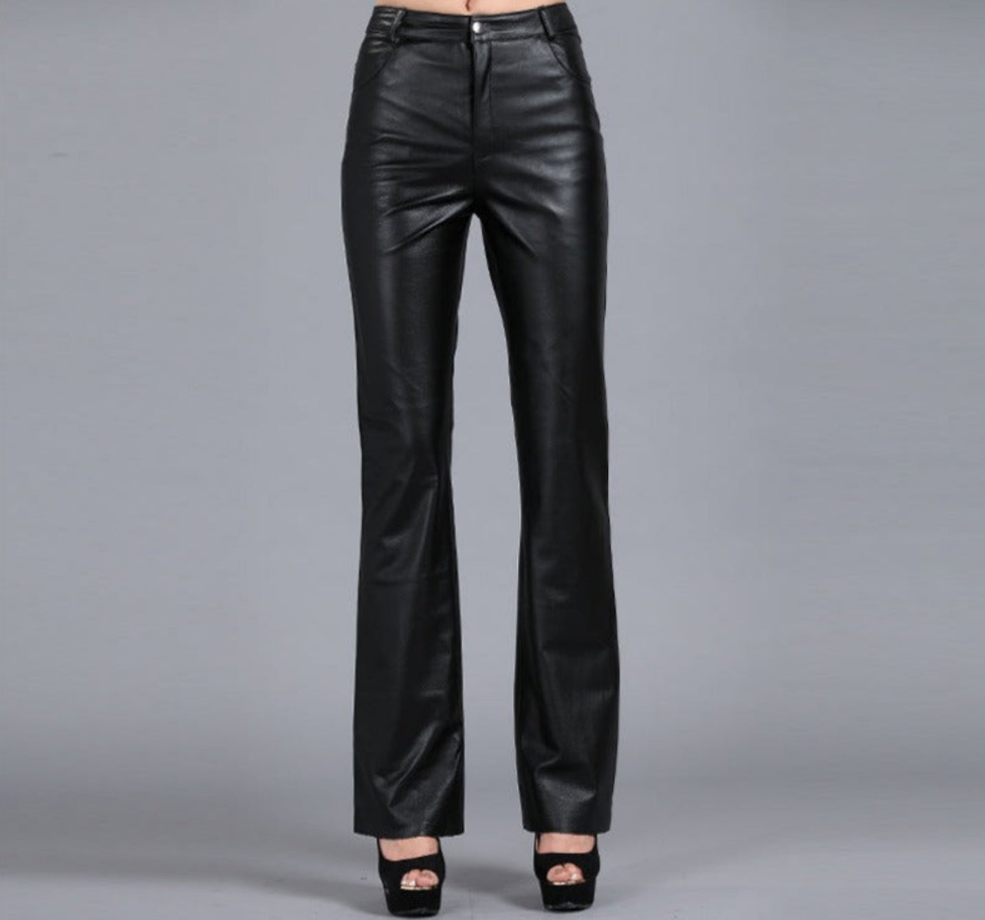 Solid Color Bootcut Leather Leather Pants