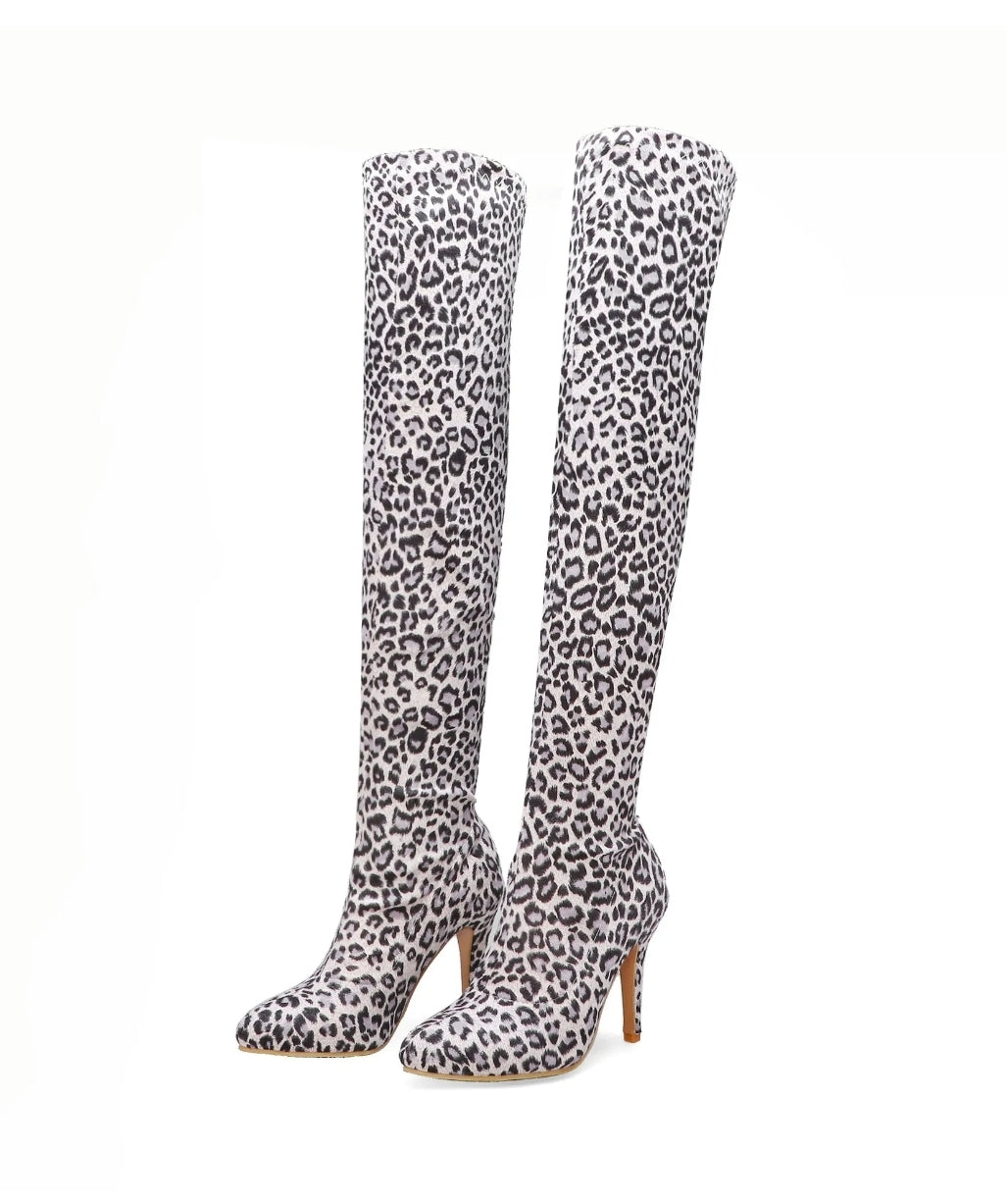 Leopard Print High Heel Boots