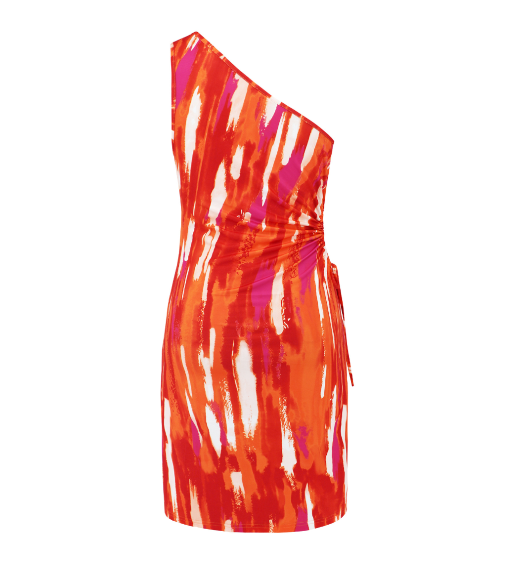 One-shoulder Diagonal Collar Tie-dye Printed Jumpsuit Skirt