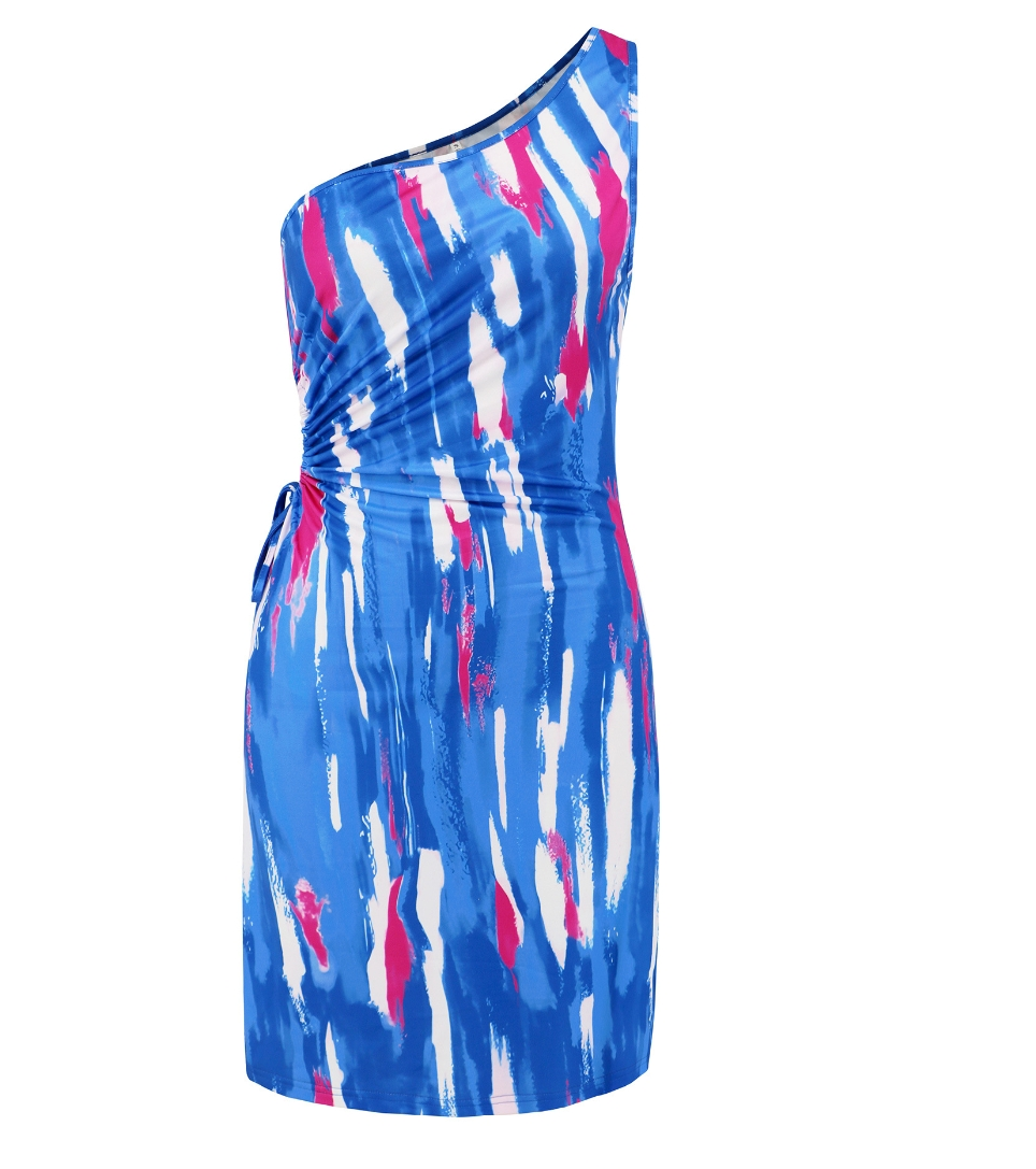 One-shoulder Diagonal Collar Tie-dye Printed Jumpsuit Skirt