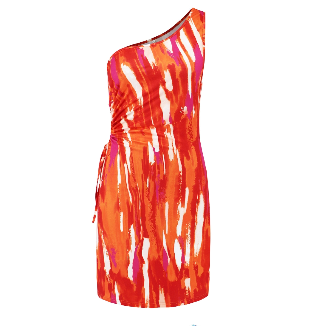 One-shoulder Diagonal Collar Tie-dye Printed Jumpsuit Skirt