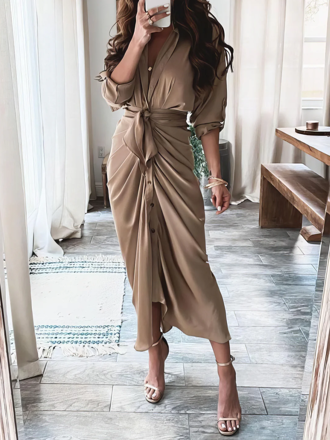 Casual Pleated Tie Dress