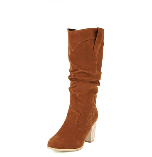 Suede Mid High Heel Boots