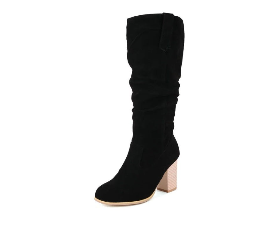 Suede Mid High Heel Boots