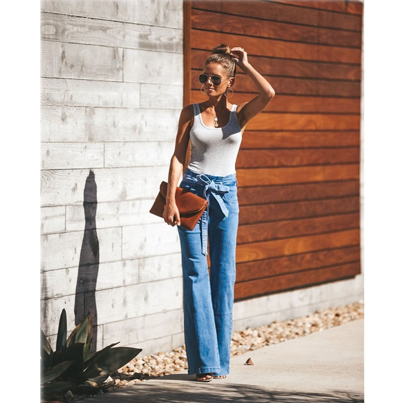 Tie Waist Flare Jeans