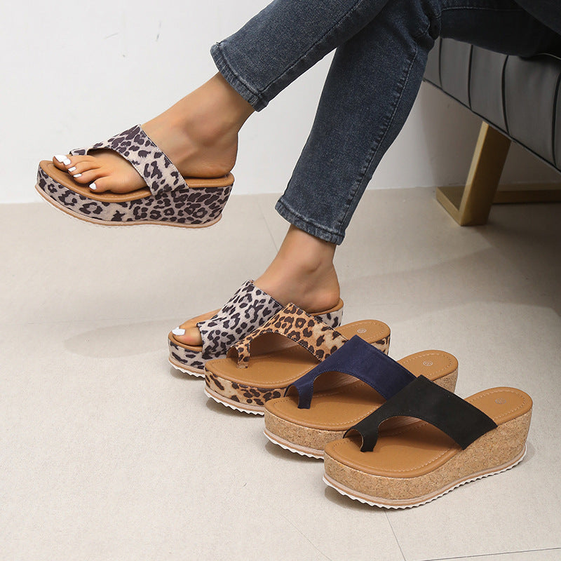 Leopard Print Wedge Thick-sole Flip Flops