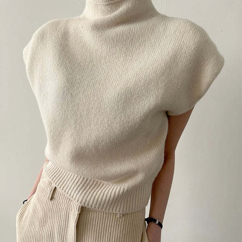 High Collar Loose Sleeveless Knitwear Top