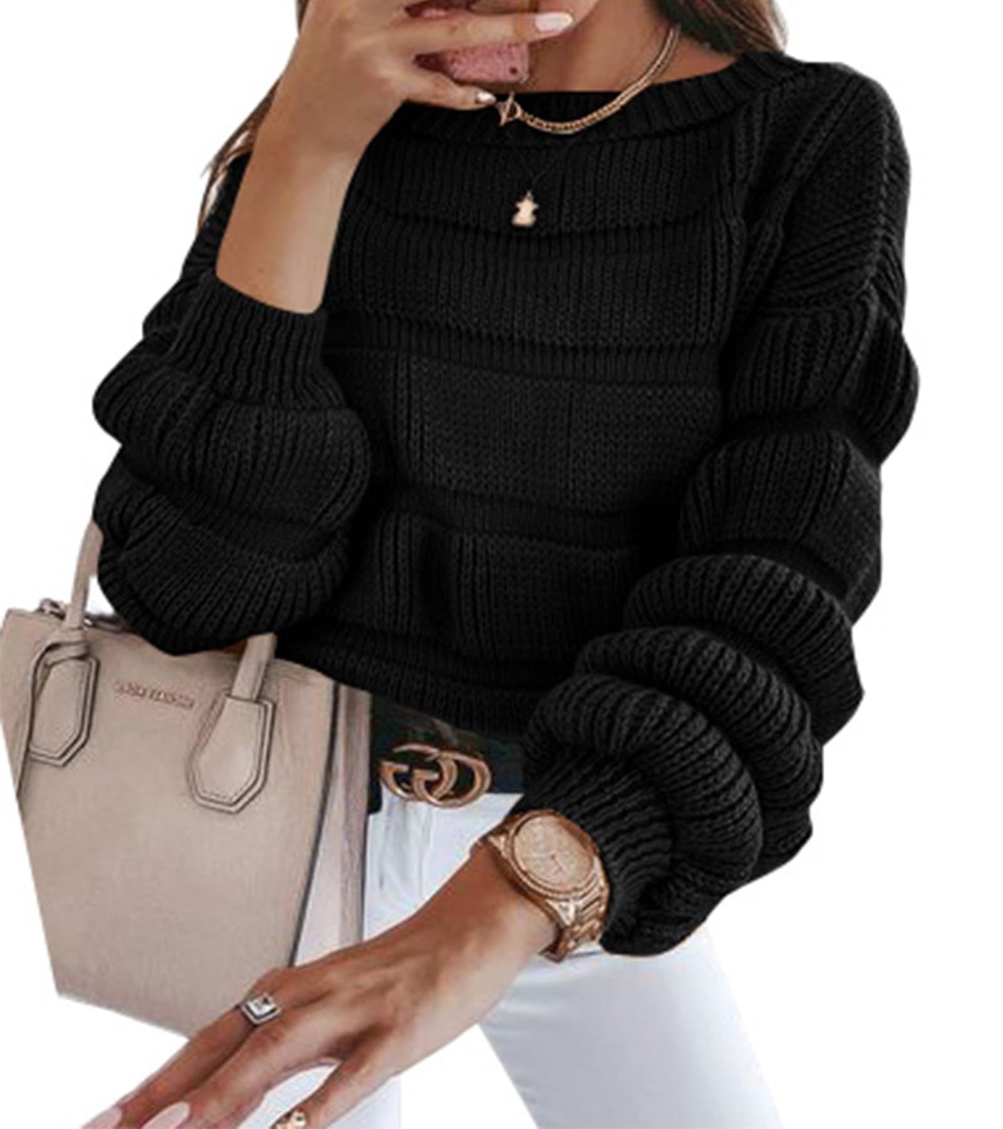 Women's Sweater Casual Round Neck Pullover Long Sleeve Loose Quality Thick Knitted Cute Top