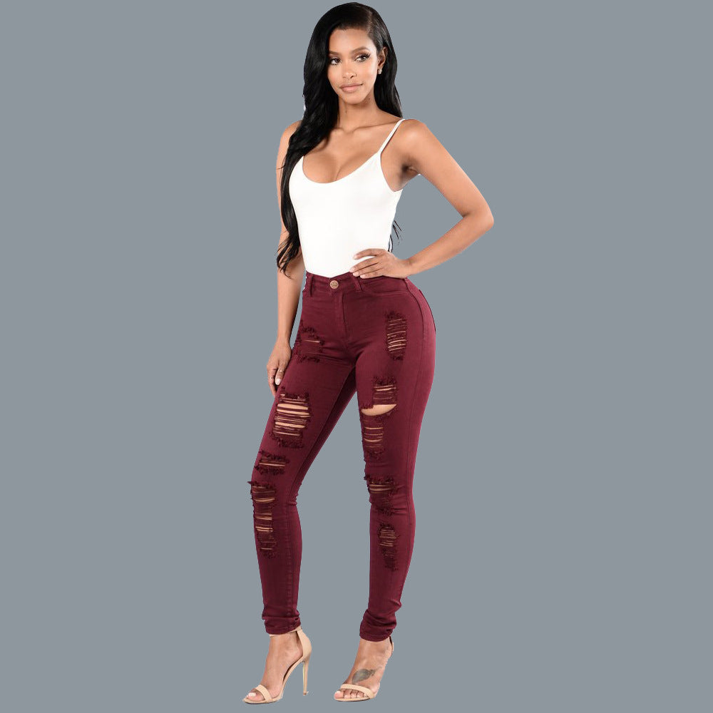 Slim-fit Multi-color Knee Ripped Jeans Repair