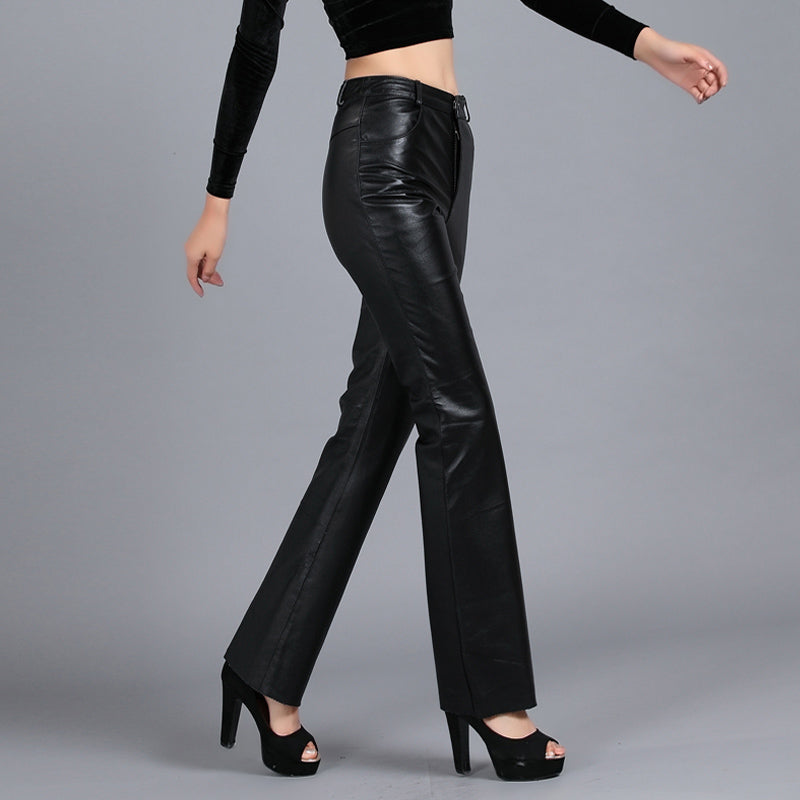 Solid Color Bootcut Leather Leather Pants