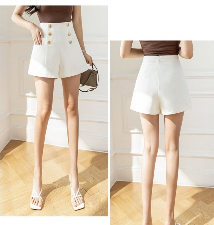 High Waist Suit Shorts Buttoned Loose A- Line