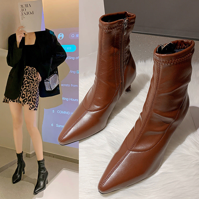 Pointed Leather Ankle Boots