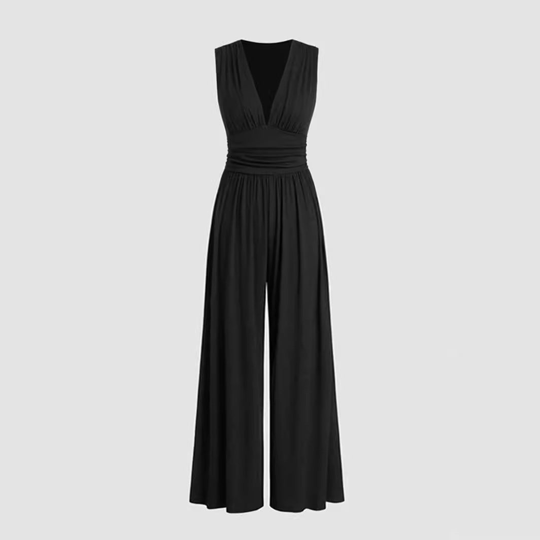 Women's Pleated Stretch Wide Leg Jumpsuit